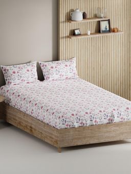 BIANCA - King Size Bedsheet with Pillow Covers (Set of 3) (Palladium) Floral-Pink