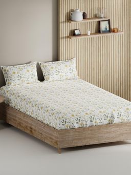 BIANCA - King Size Bedsheet with Pillow Covers (Set of 3) (Palladium) Floral-Yellow/Sage Green