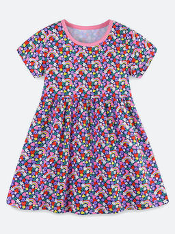 Oh Rare - Girl Multi-Color Printed Round Neck Dress