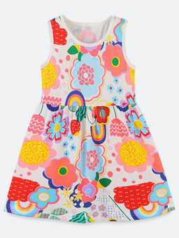 Oh Rare - Girl Multi-Color Round Neck Printed Dress