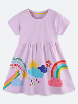 Oh Rare - Girl Purple Printed Princess Dress
