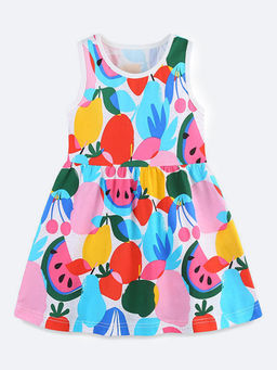 Oh Rare - Girl Multi-Color Round Neck Printed Dress