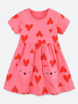 Oh Rare - Girl Pink Love Printed Princess Dress