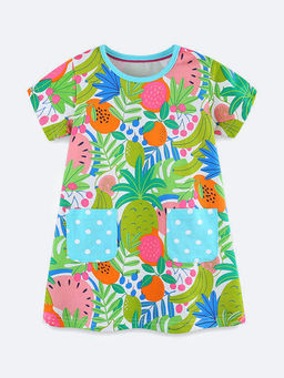 Oh Rare - Girl Multi-Color Fruit Printed Princess Dress