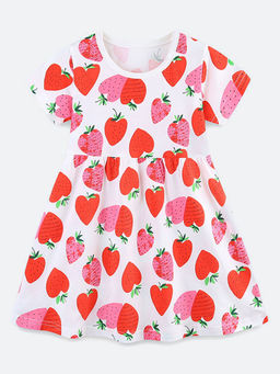 Oh Rare - Girl White Cute Strawberry Printed Dress