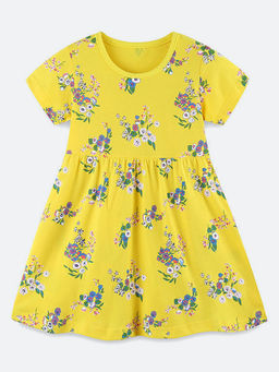 Oh Rare - Girl Yellow Round Neck Floral Princess Dress