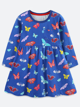 Oh Rare - Girl Blue Butterfly Print Princess Dress