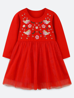 Oh Rare - Girl Red Cute Embroidery Pattern Princess Dress