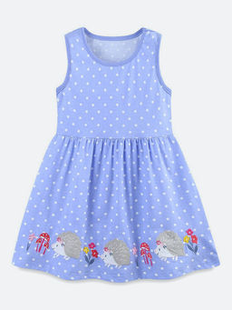 Oh Rare - Girl Blue Round Neck Polka Dot Dress
