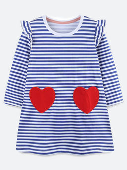 Oh Rare - Girl Blue Striped Flying Sleeve Princess Dress