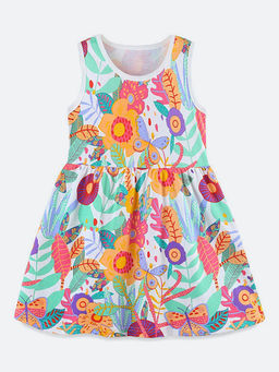 Oh Rare - Girl Multi-Color Round Neck Printed Princess Dress
