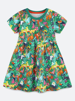 Oh Rare - Girl Green Cotton Printed Dress