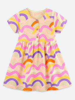 Oh Rare - Girls Peach Cotton Round Neck Dress