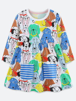 Oh Rare - Girl Multi-Color Round Neck Dress