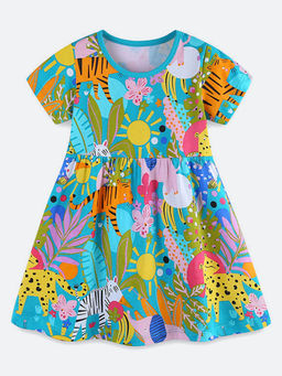 Oh Rare - Girl Multi-Color Printed Round Neck Pullover Dress