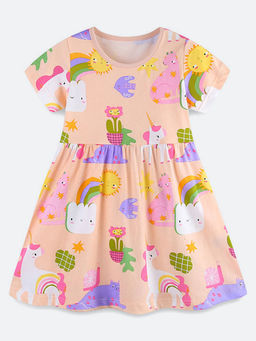 Oh Rare - Girl Peach Cartoon Print Princess Dress