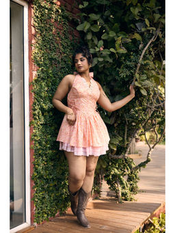 Lea Clothing - Peach Renesmee Floral Printed Mini Dress