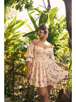 Lea Clothing - Cream Lillibeth Strawberry Printed Mini Dress