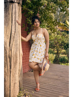 Lea Clothing - Off White Tabitha Sunflower Corset Mini Dress