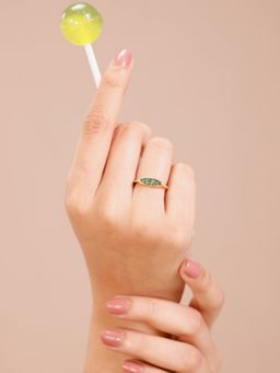 Mia by Tanishq - 9 Kt Gold Sculpted Distinct Tsavorite Ring for Women