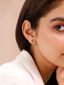 Mia by Tanishq - 9 Kt Gold Polished Sleek Ruby Stud Earrings for Women