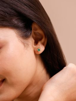 Mia by Tanishq - 9 Kt Gold Refined Polished Emerald Stud Earrings for Women