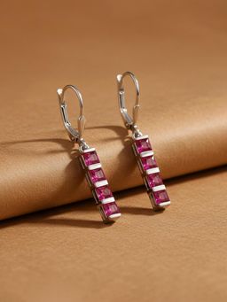 Ornate Jewels - 925 Silver Square Red Ruby Dangle Earring for Women & Girls (Free Size)