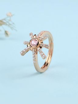 Ornate Jewels - 925 Silver 18K Rose Gold Pink Cz Fireworks Sparkles Adjustable Ring for Women & Girls