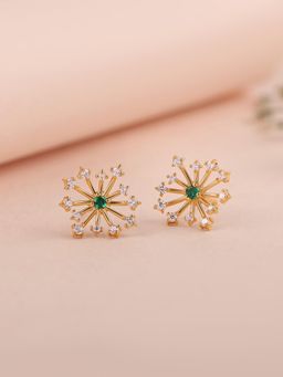 Ornate Jewels - 925 Silver 18K Gold Plated Green Emerald Sparkle Stud Earring for Women & Girls