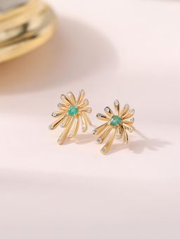 Ornate Jewels - 925 Silver 18K Gold Plated Natural Green Emerald Sparkle Stud Earring for Women & Girls