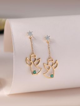 Ornate Jewels - 925 Silver 18K Gold Plated Natural Sakota Emerald Dangle Earring for Women & Girls