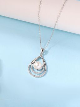 Ornate Jewels - 925 Silver Rhodium Plated White Pearl Drop Necklace for Women & Girls