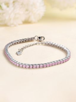 Ornate Jewels - 925 Silver Pink American Diamond Tennis Bracelet For Women And Girls