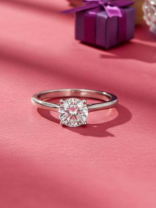 Ornate Jewels 925 Silver American Diamond Solitaire Engagement Ring For Women And Girls
