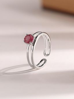 Ornate Jewels - 925 Silver Natural Pink Tourmaline Solitaire Adjustable Ring for Women & Girls