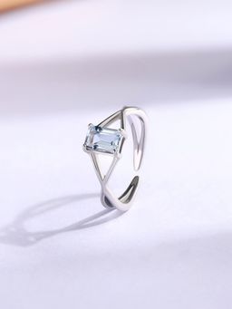Ornate Jewels - 925 Silver Octagon Natural Aquamarine Solitaire Adjustable Ring for Women & Girls