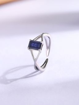 Ornate Jewels - 925 Silver Natural Blue Sapphire Solitaire Adjustable Ring for Women & Girls
