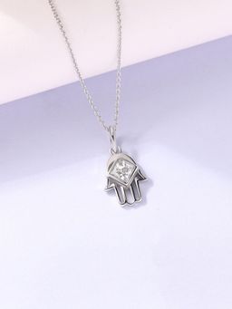 Ornate Jewels - 925 Silver Rhodium Plated White CZ Pendant With Chain for Women & Girls