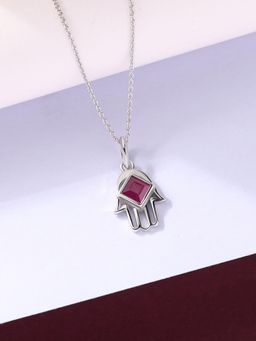 Ornate Jewels - 925 Silver Rhodium Plated Natural Indian Ruby Pendant With Chain for Women & Girls
