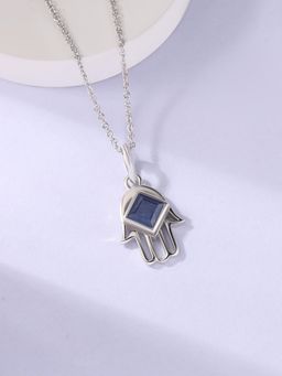 Ornate Jewels - 925 Silver Rhodium Plated Natural Blue Sapphire Pendant With Chain for Women & Girls