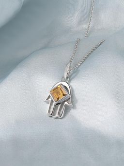 Ornate Jewels - 925 Silver Rhodium Plated Natural Citrine Pendant With Chain for Women & Girls