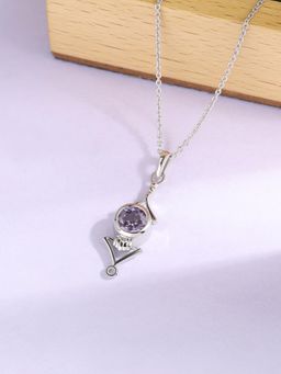 Ornate Jewels - 925 Silver Rhodium Plated Natural Amethyst Pendant With Chain for Women & Girls