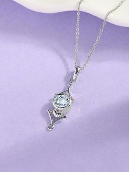 Ornate Jewels - 925 Silver Rhodium Plated Natural Aquamarine Pendant With Chain for Women & Girls