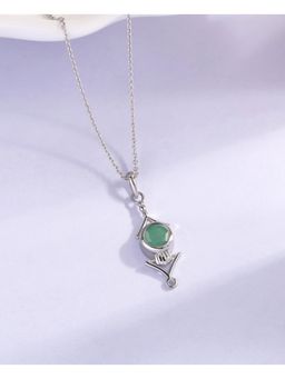 Ornate Jewels - 925 Silver Rhodium Plated Natural Sakota Emerald Pendant With Chain for Women & Girls