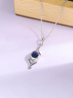 Ornate Jewels - 925 Silver Rhodium Plated Natural Blue Sapphire Pendant With Chain for Women & Girls