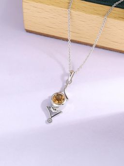 Ornate Jewels - 925 Silver Rhodium Plated Natural Citrine Pendant With Chain for Women & Girls