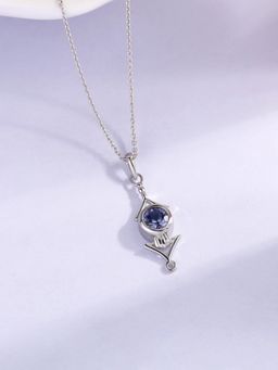 Ornate Jewels - 925 Silver Rhodium Plated Natural Tanzanite Pendant With Chain for Women & Girls