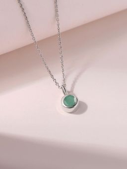 Ornate Jewels - 925 Silver Rhodium Plated Natural Sakota Emerald Pendant With Chain for Women & Girls