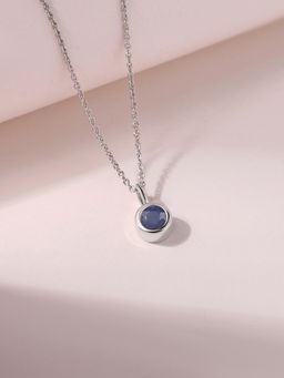 Ornate Jewels - 925 Silver Rhodium Plated Natural Blue Sapphire Pendant With Chain for Women & Girls