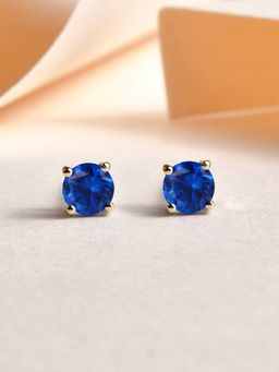 Ornate Jewels - 925 Silver 18K Gold Plated 0.5 Carat Blue Sapphire Stud Earring for Women & Girls